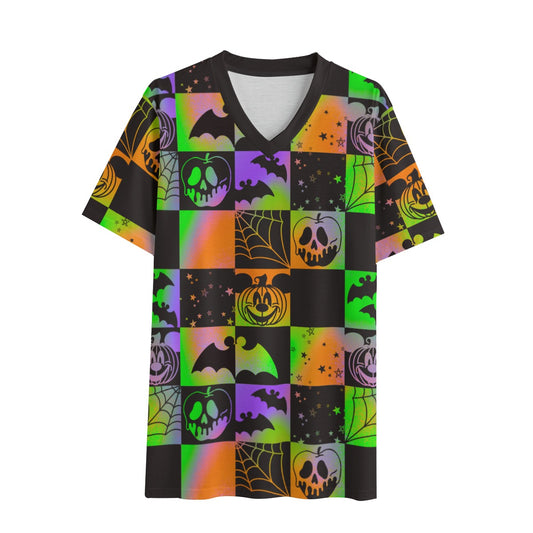 HALLOWEEN CHECKERS   - ADULT V-NECK
