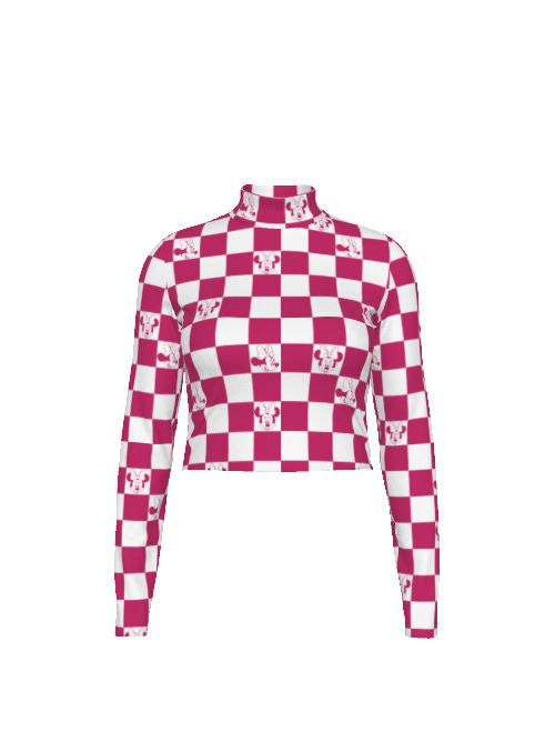 PINK MOU SE CHECKERS  - ADULT LONG SLEEVE MOCK NECK