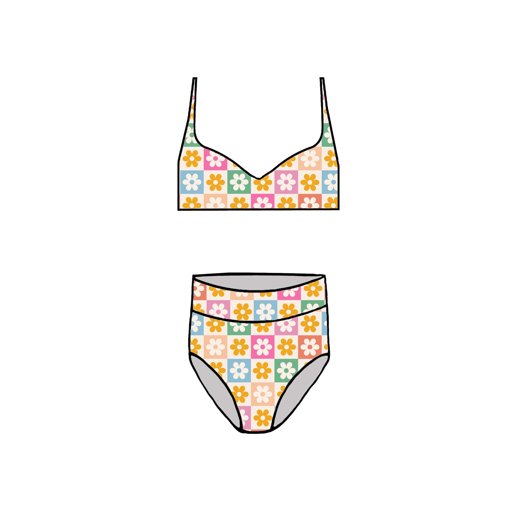 DAISY SQUARES ADULT SWIMWEAR- CHOOSE STYLE