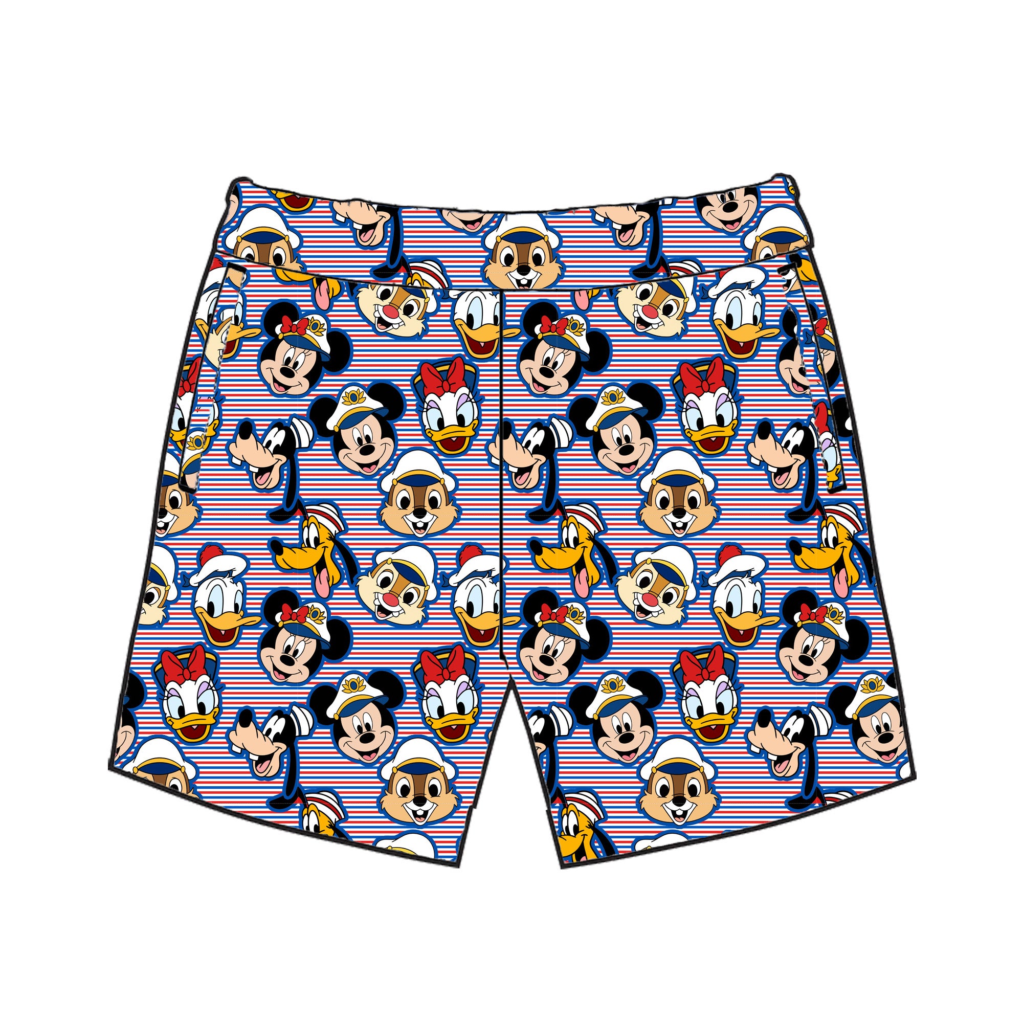 RED/BLUE SAILOR FACES  - MENS SWIM TRUNKS