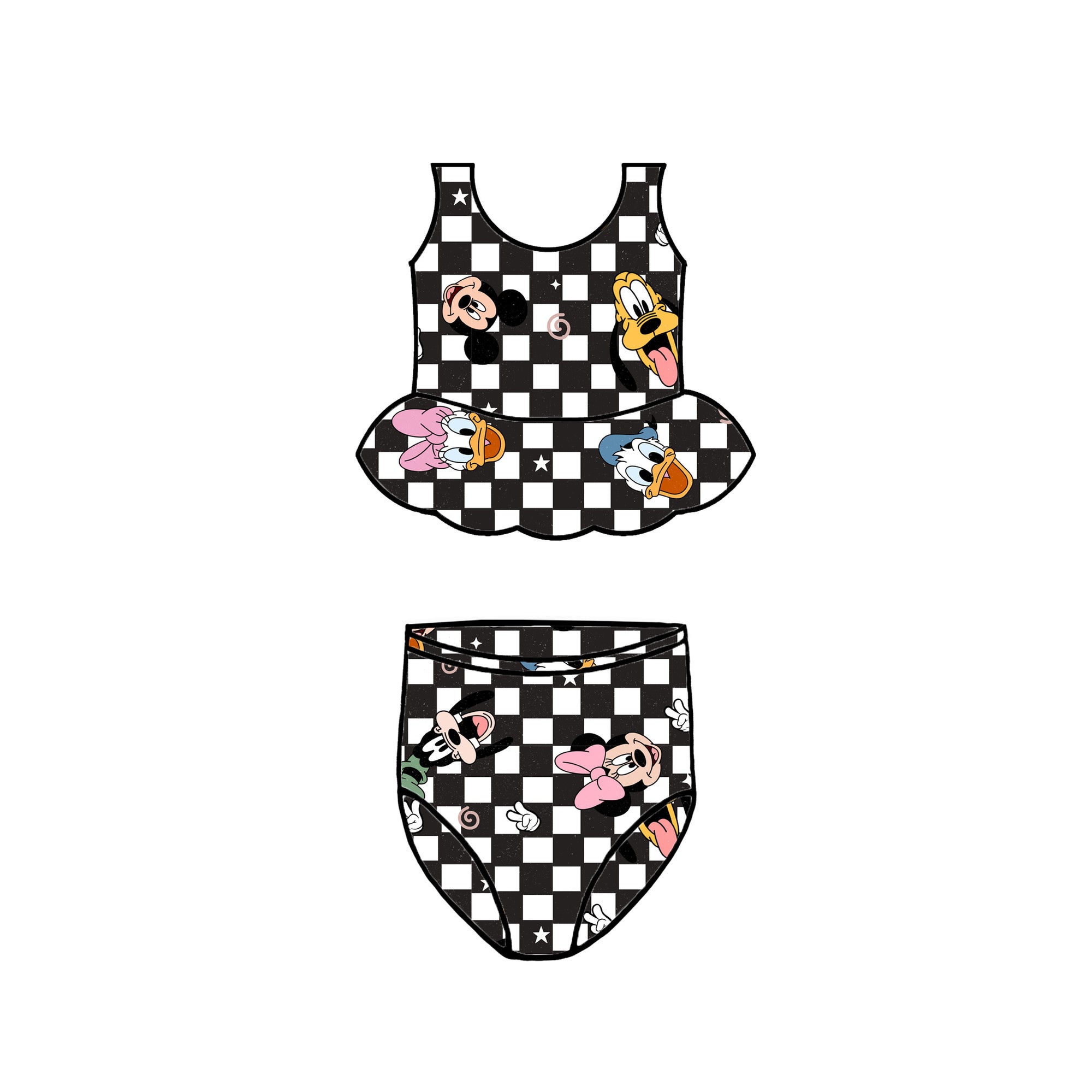 BLK/WHT FAB 5  CHECKERED KIDS SWIM - CHOOSE STYLE