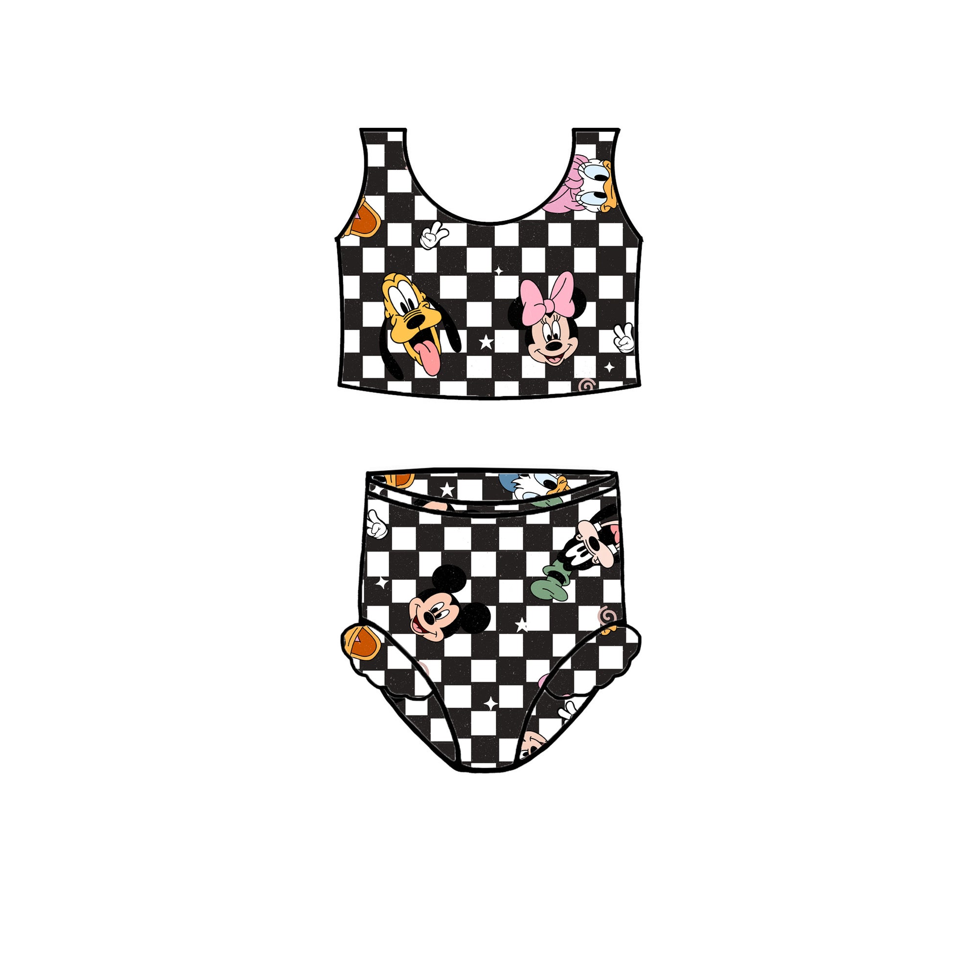 BLK/WHT FAB 5  CHECKERED KIDS SWIM - CHOOSE STYLE