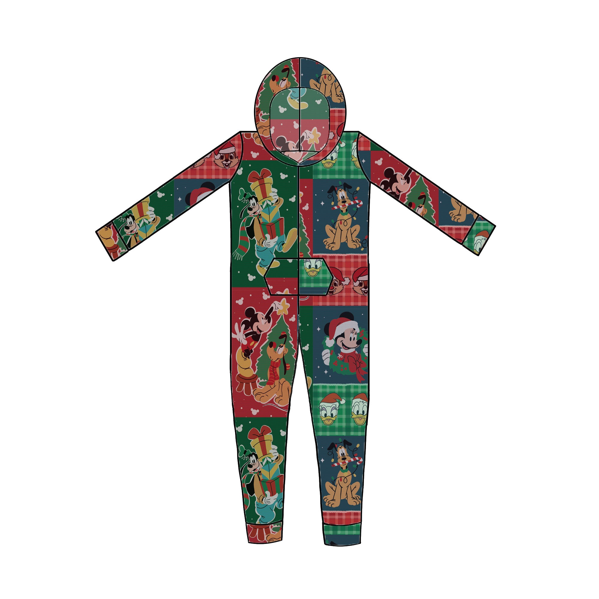 RTS - HOLIDAY PATCHWORK -  ADULT HOODED PAJAMAS