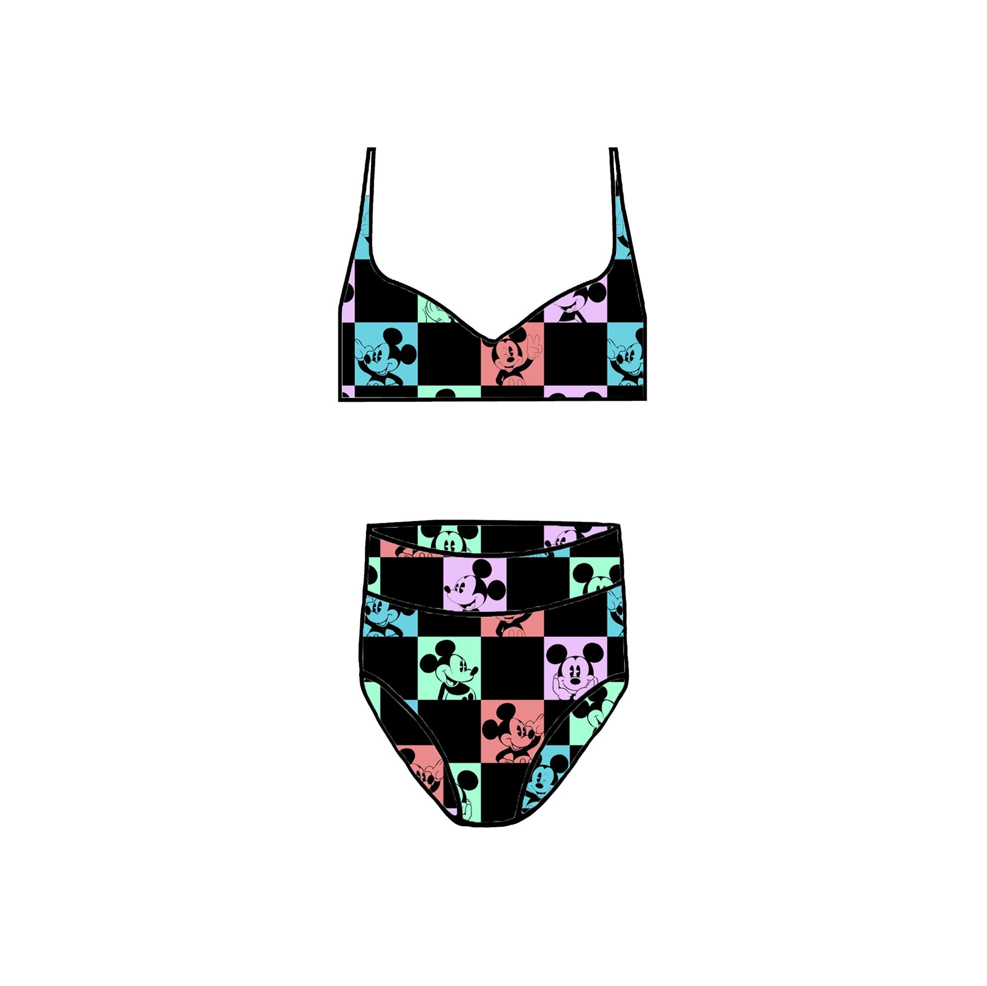 PASTEL/BLACK MOUSE CHECK ADULT SWIMWEAR- CHOOSE STYLE