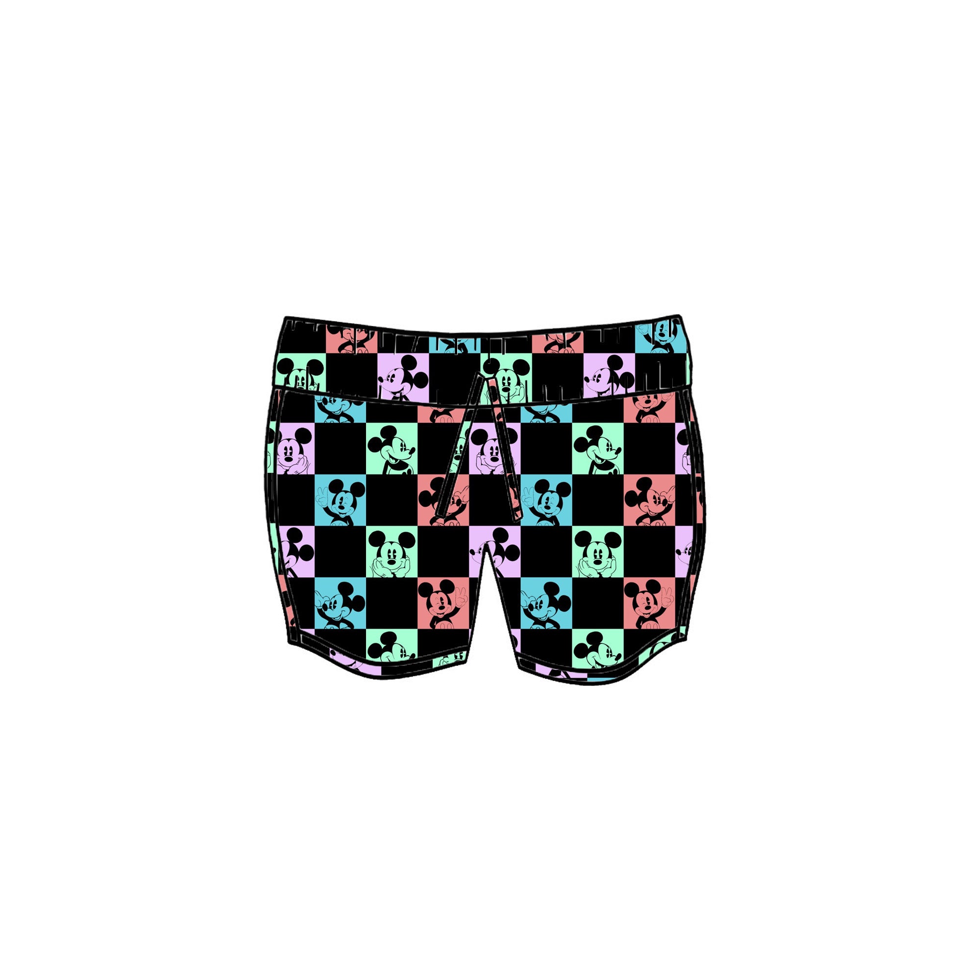 PASTEL/BLACK MOUSE CHECK - KIDS SWIM TRUNKS