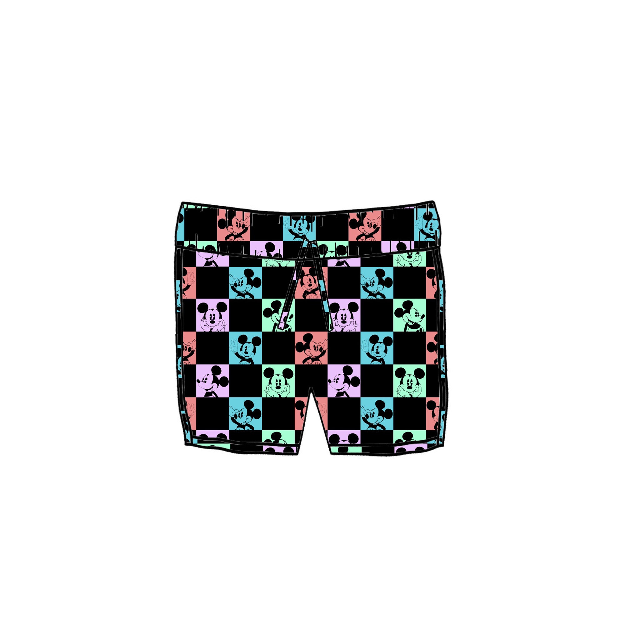 PASTEL/BLACK MOUSE CHECK - KIDS SWIM TRUNKS