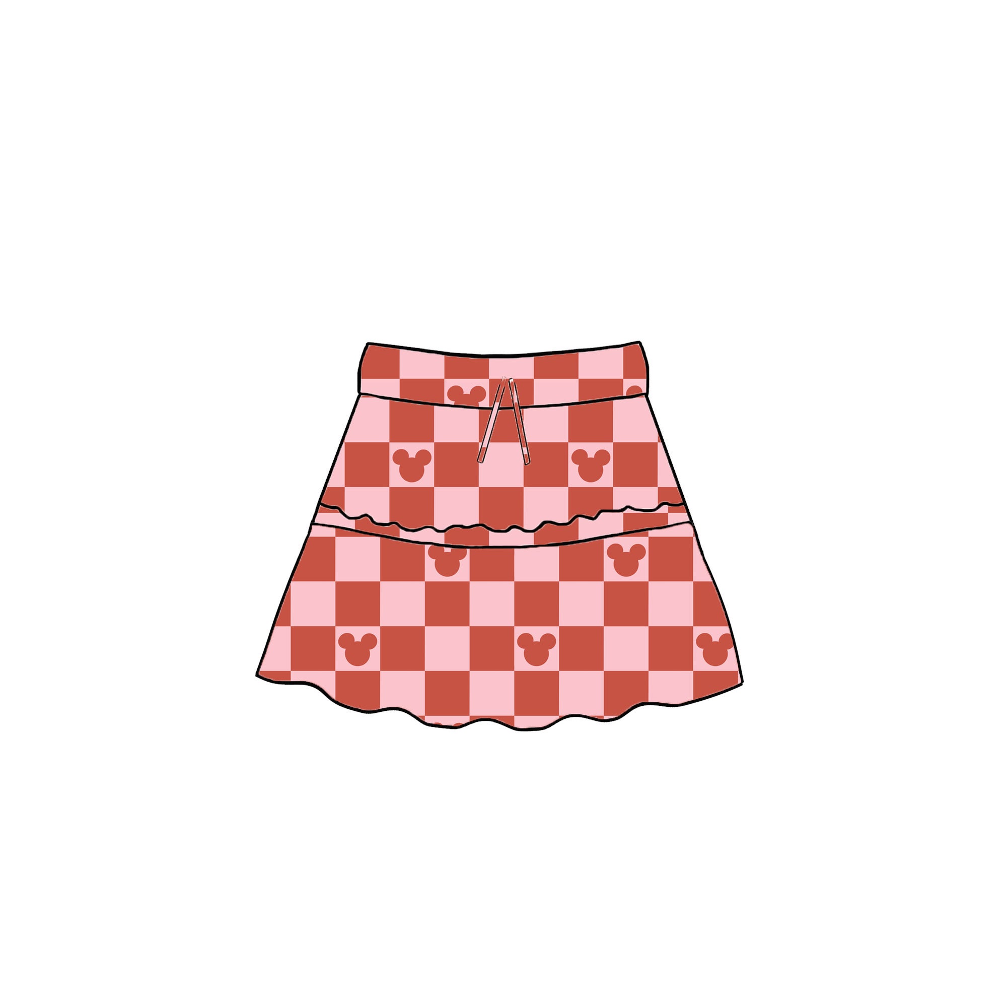 RED/PINK MOUSE CHECK  RTS - ADULT RUFFLE SKIRT