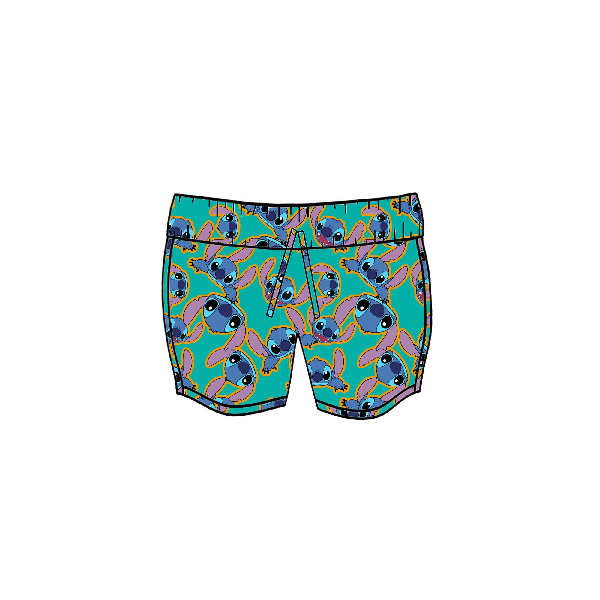 TEAL STI TCH FACES - KIDS SWIM SHORTS