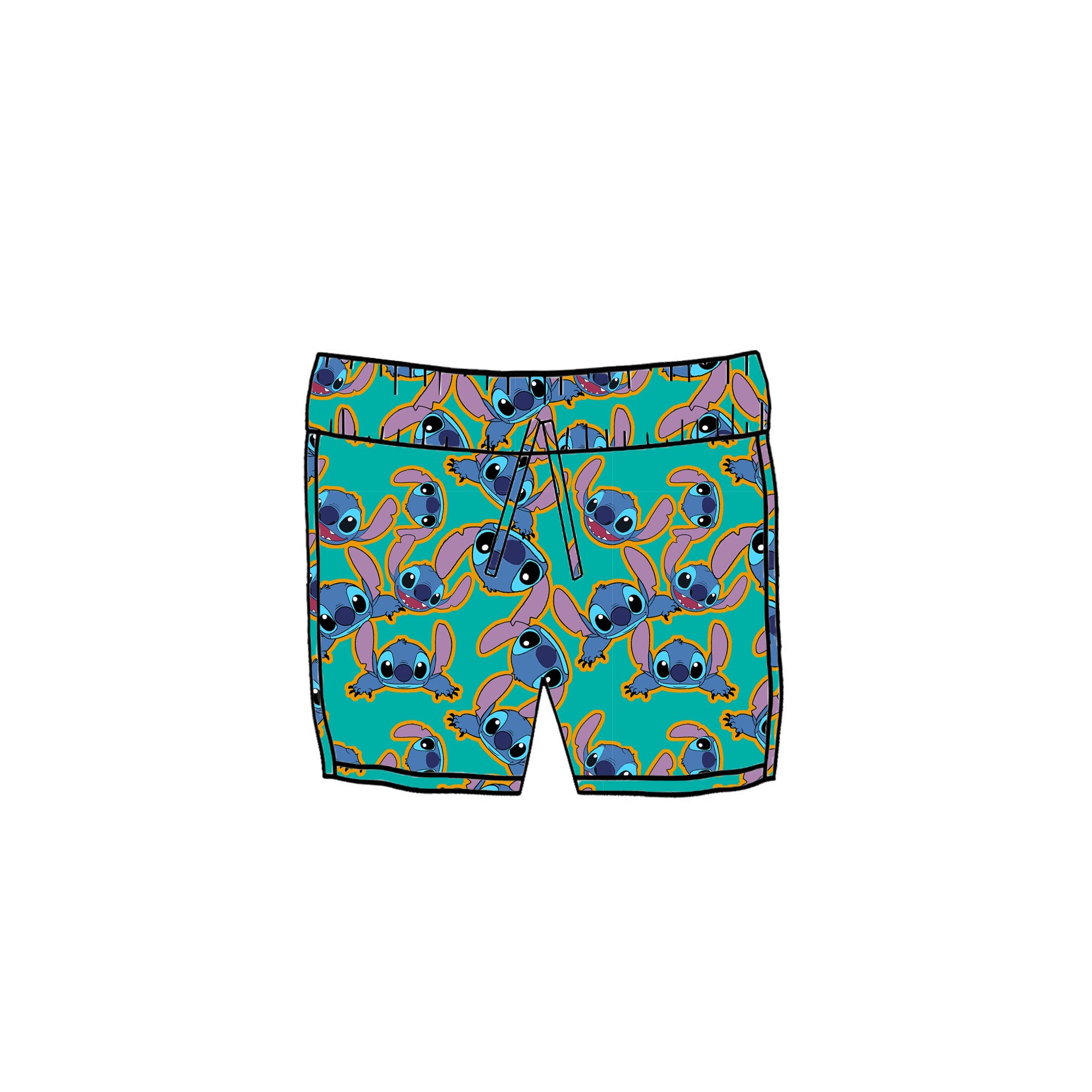 TEAL STI TCH FACES - KIDS SWIM SHORTS